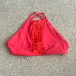 Aerie High Neck Bikini Top, Neon Coral, Size S
